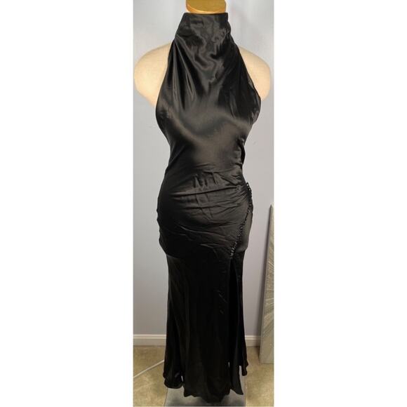 Sau Lee Penelope Halter Tie Neck Draped Black Maxi Gown Size 8 - Picture 8 of 16